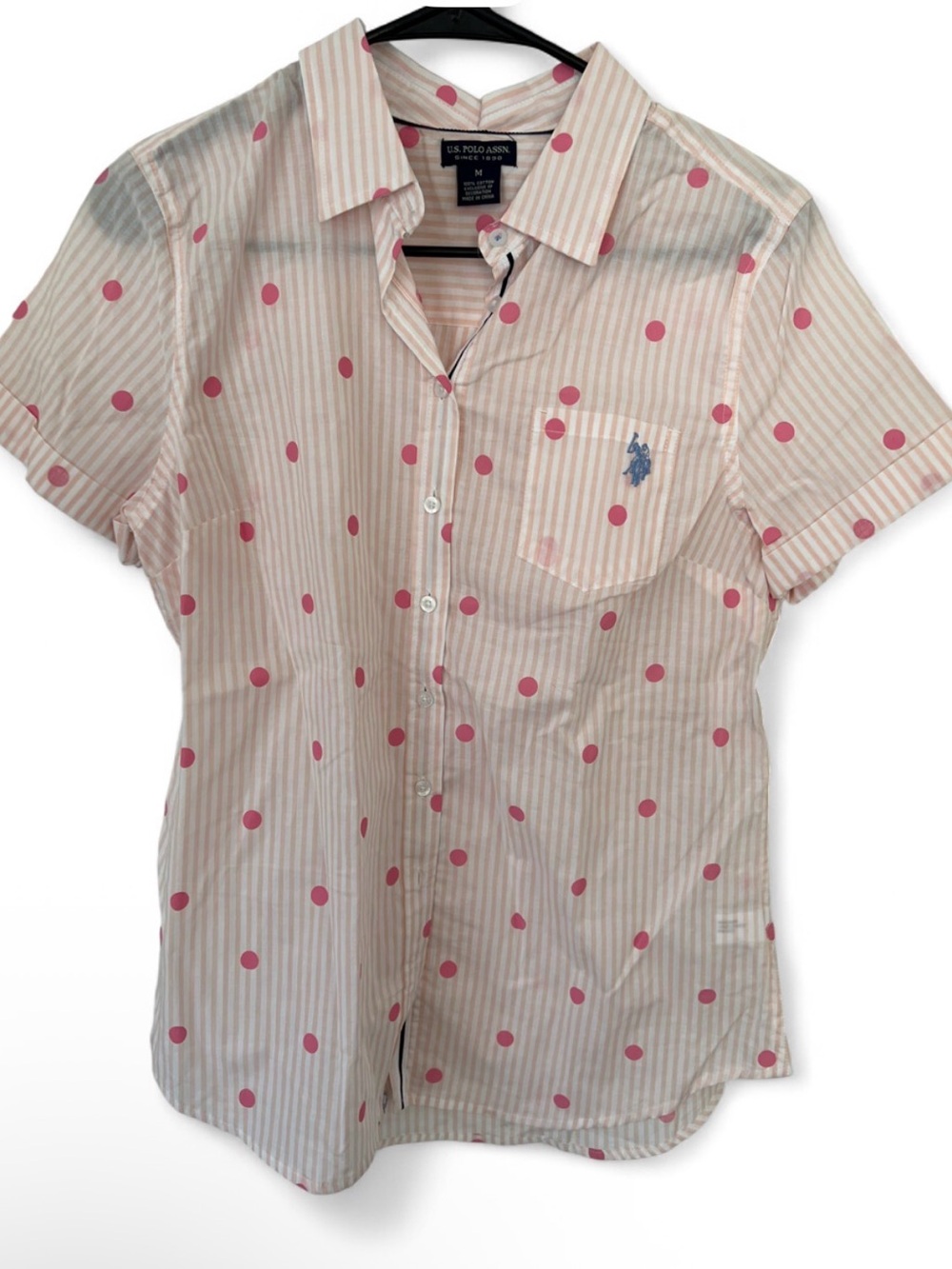 U.S. Polo Assn. Pink Polka Dot Short Sleeve Button-Down Shirt